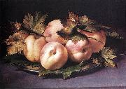 FIGINO, Giovanni Ambrogio Metal Plate with Peaches and Vine Leaves oil painting artist